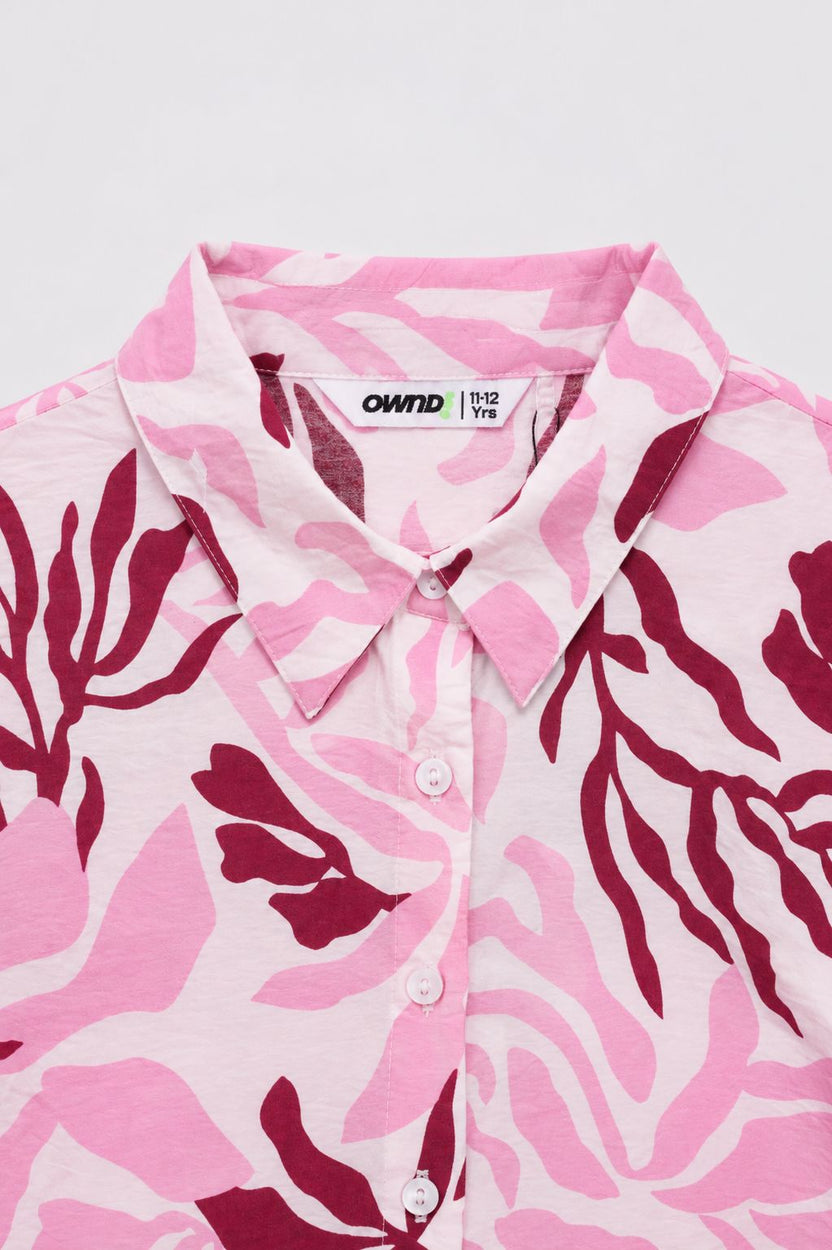 Tweens Girls Boxy Fit Pink Tropical Casual Shirt - Image 5