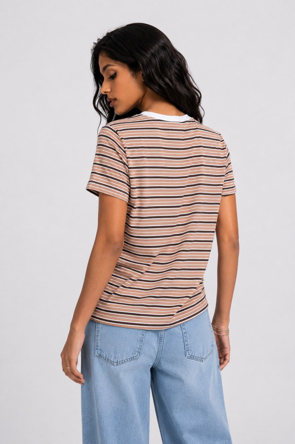 Womens Regular Fit Brown Striped T-Shirt - Image 5