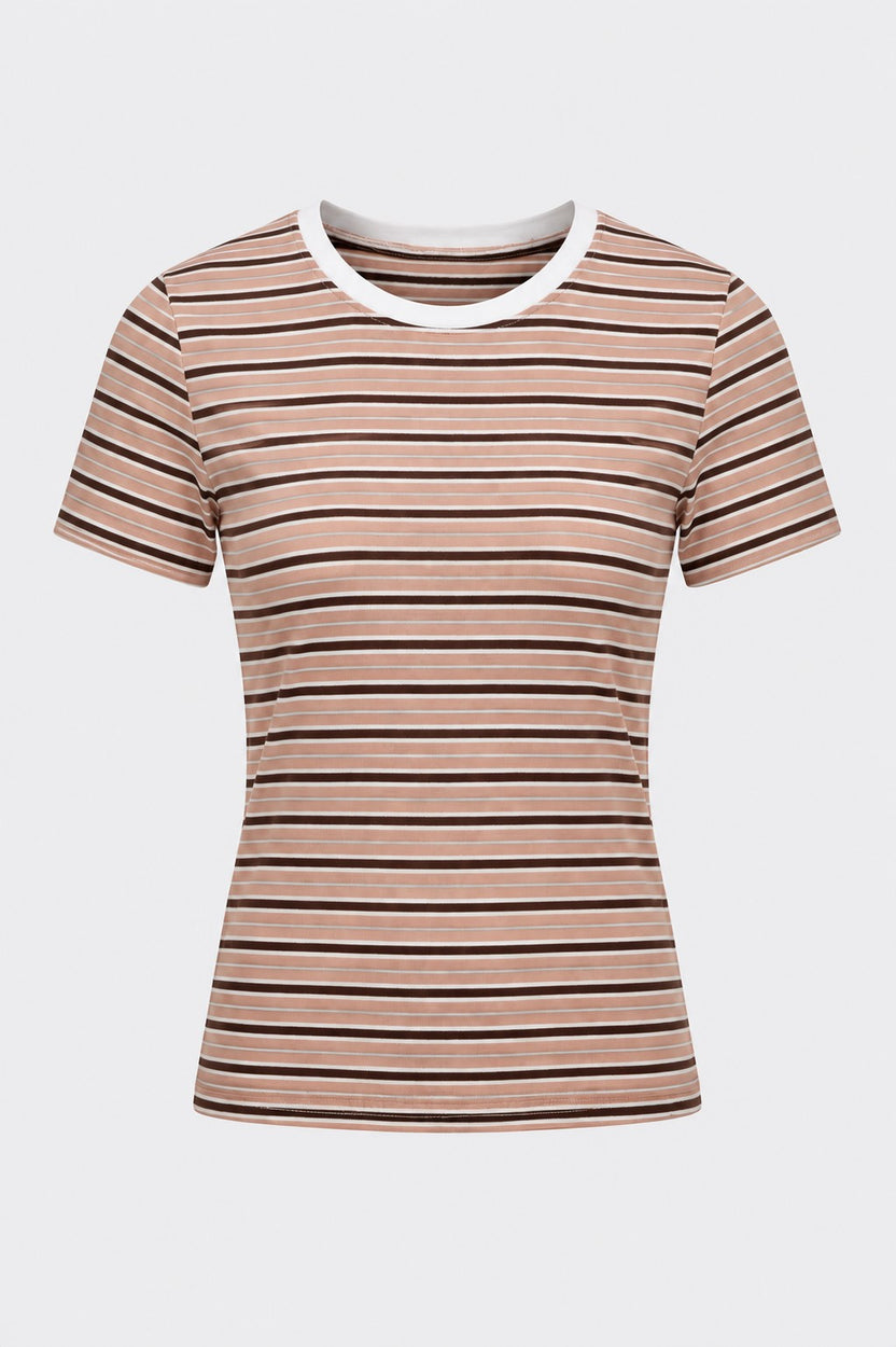 Womens Regular Fit Brown Striped T-Shirt - Image 7