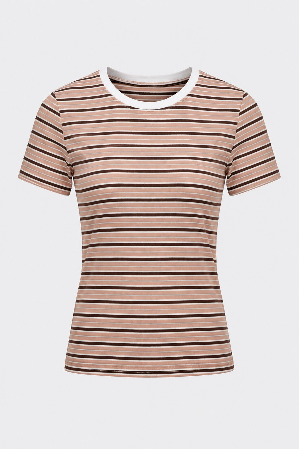 Womens Regular Fit Brown Striped T-Shirt - Image 7