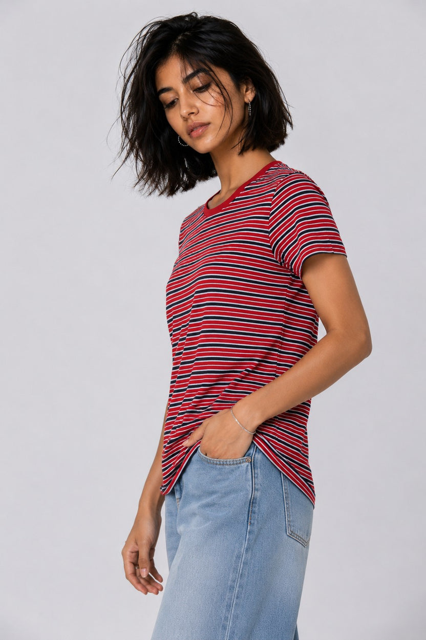 Womens Regular Fit Red Striped T-Shirt - Image 4