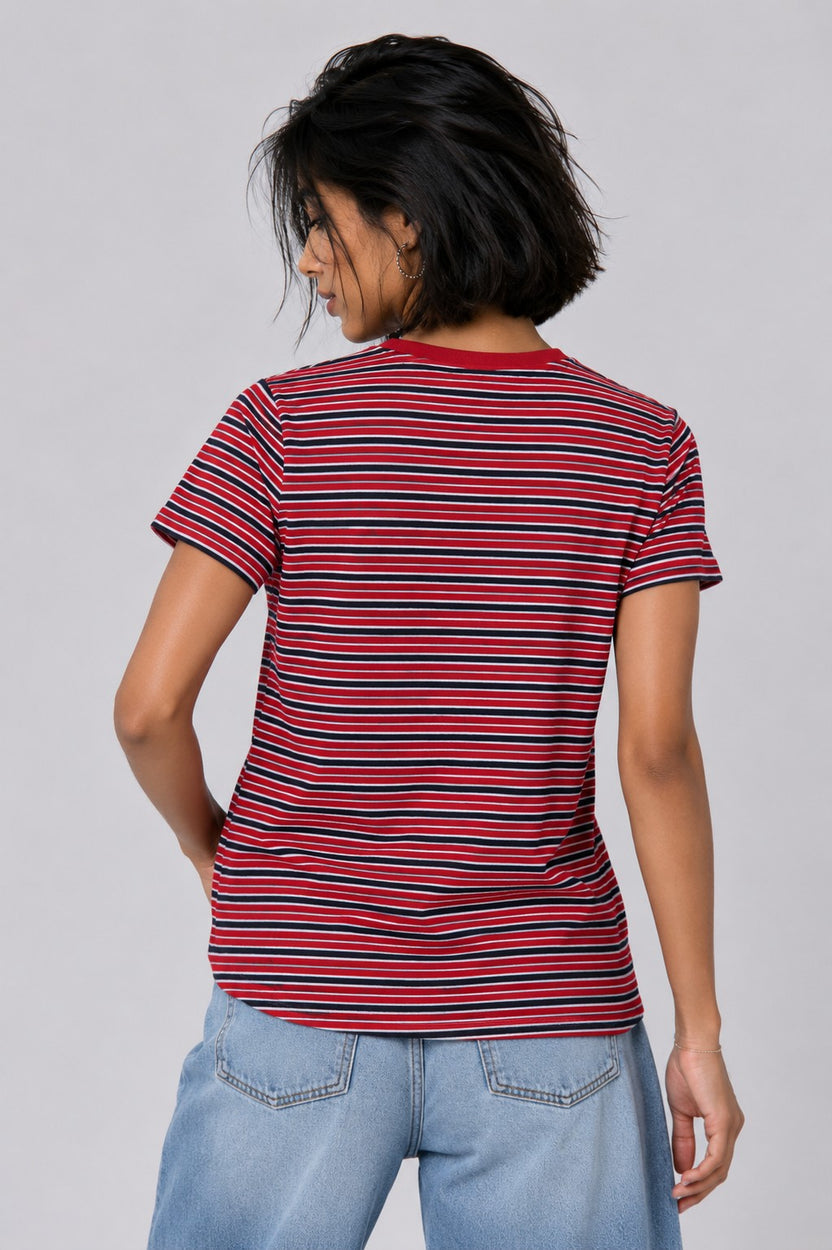 Womens Regular Fit Red Striped T-Shirt - Image 5