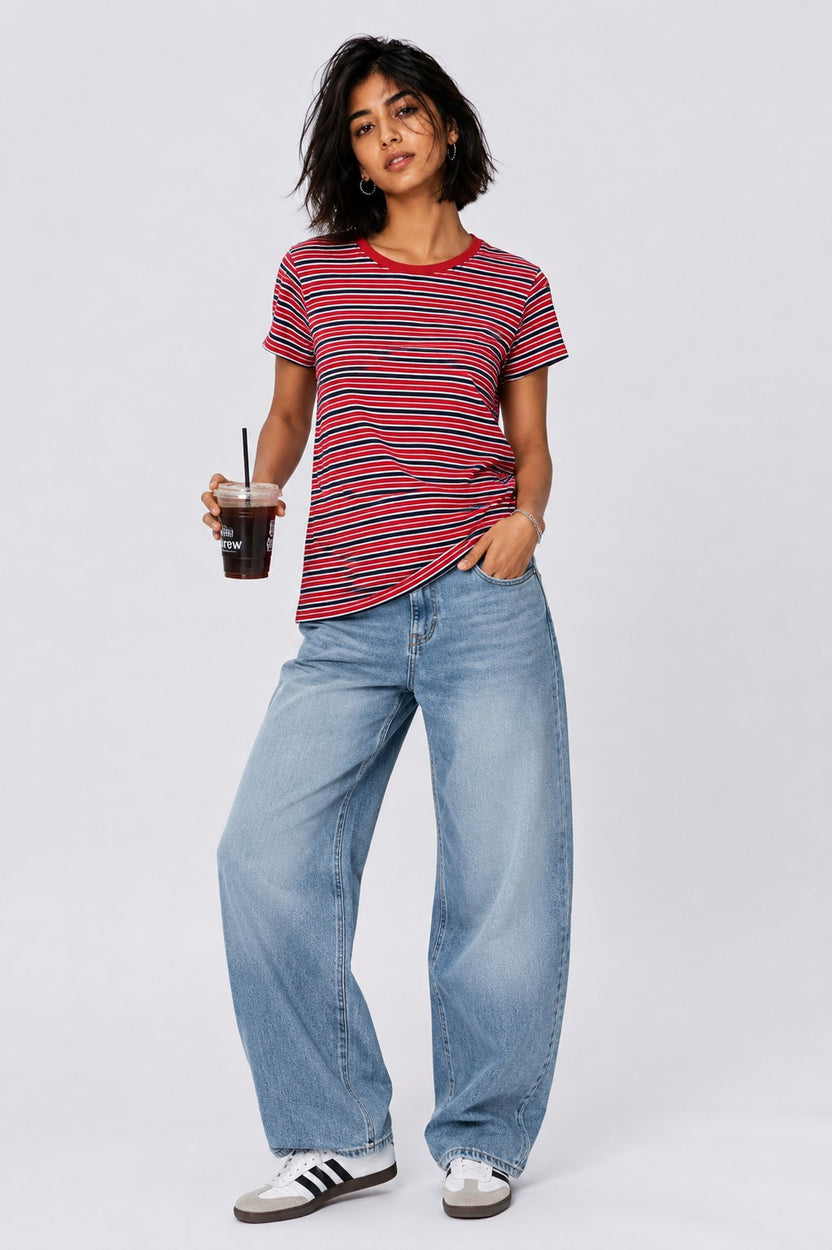 Womens Regular Fit Red Striped T-Shirt - Image 6