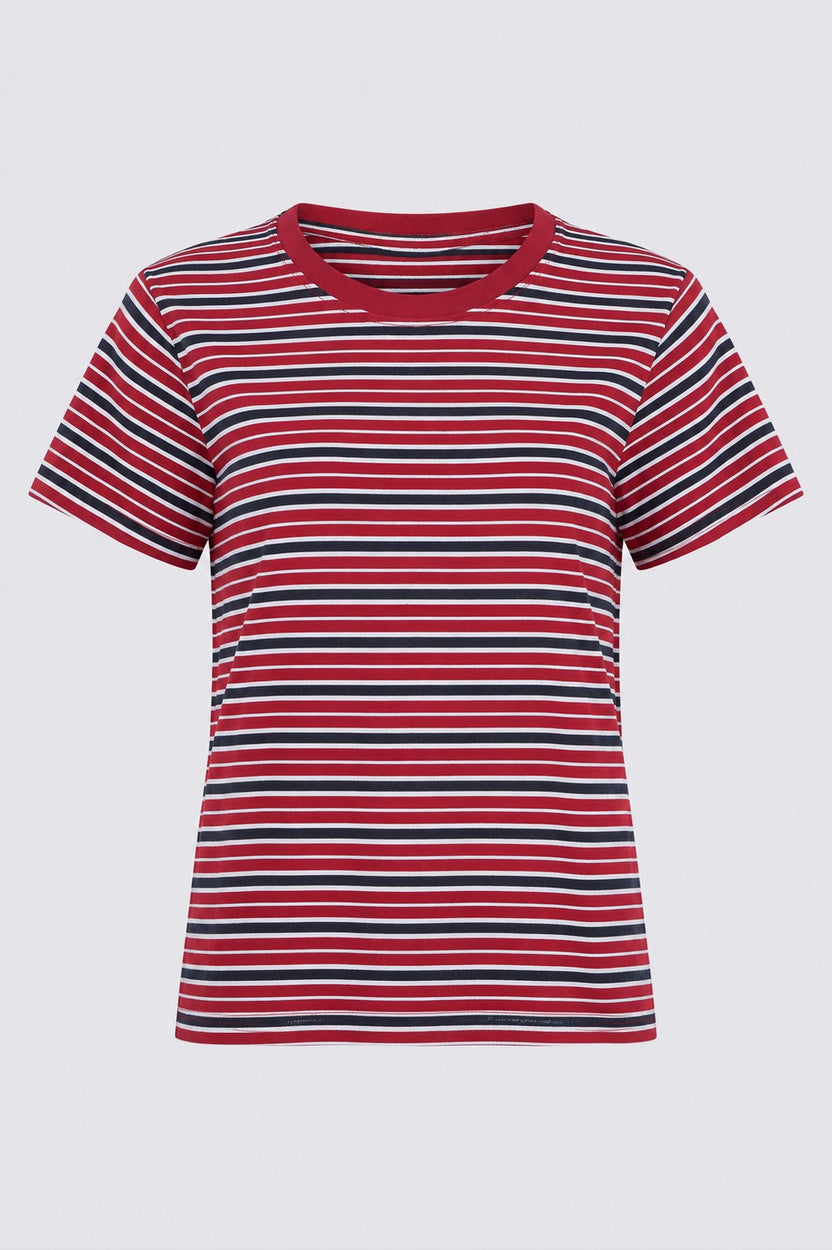 Womens Regular Fit Red Striped T-Shirt - Image 7