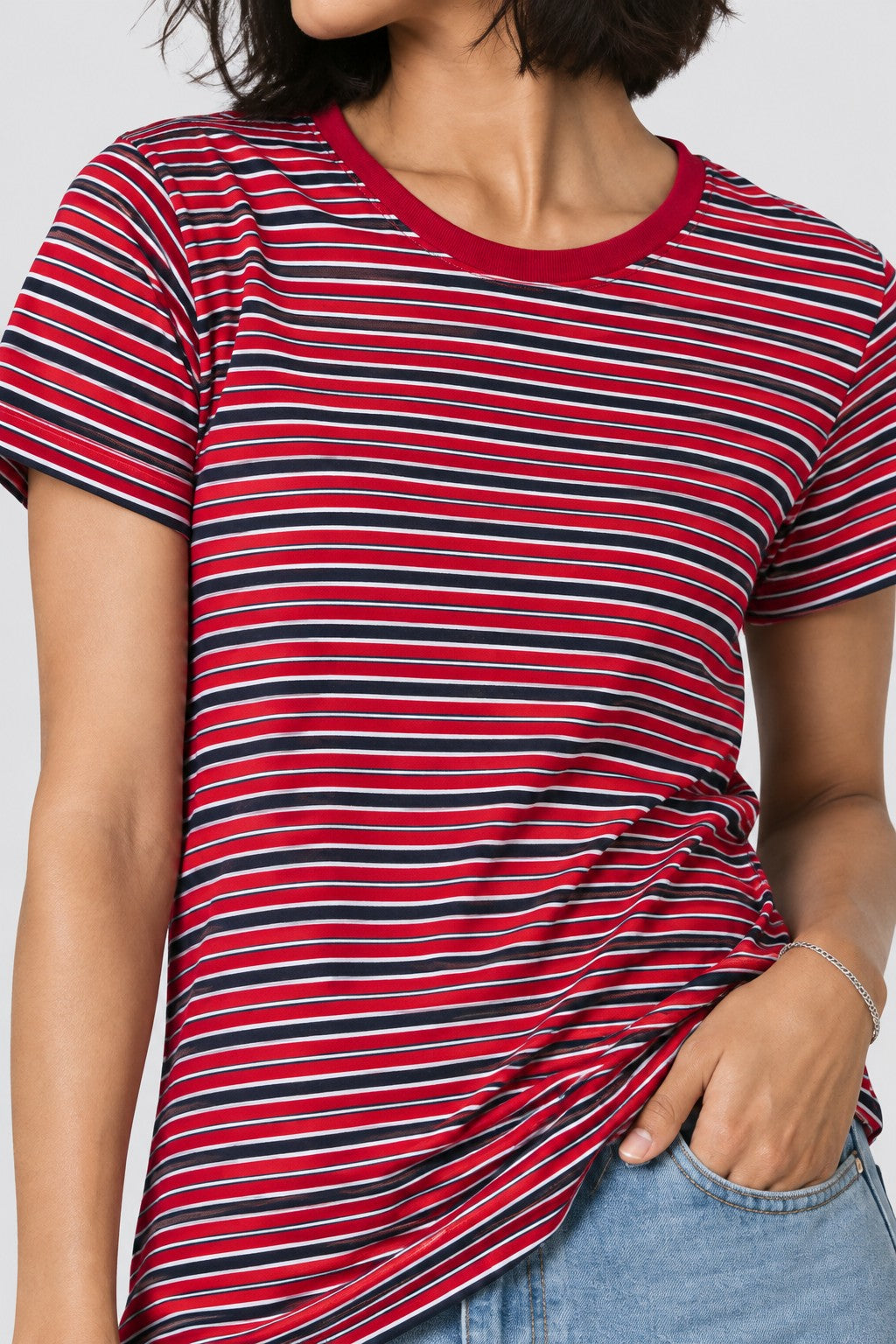 Womens Regular Fit Red Striped T-Shirt - Image 9