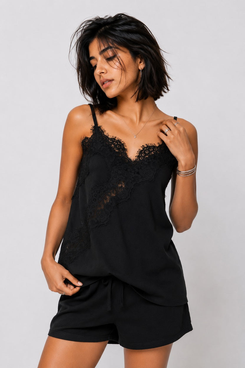 Womens Regular Fit Black Lace Camisole Top - Image 2