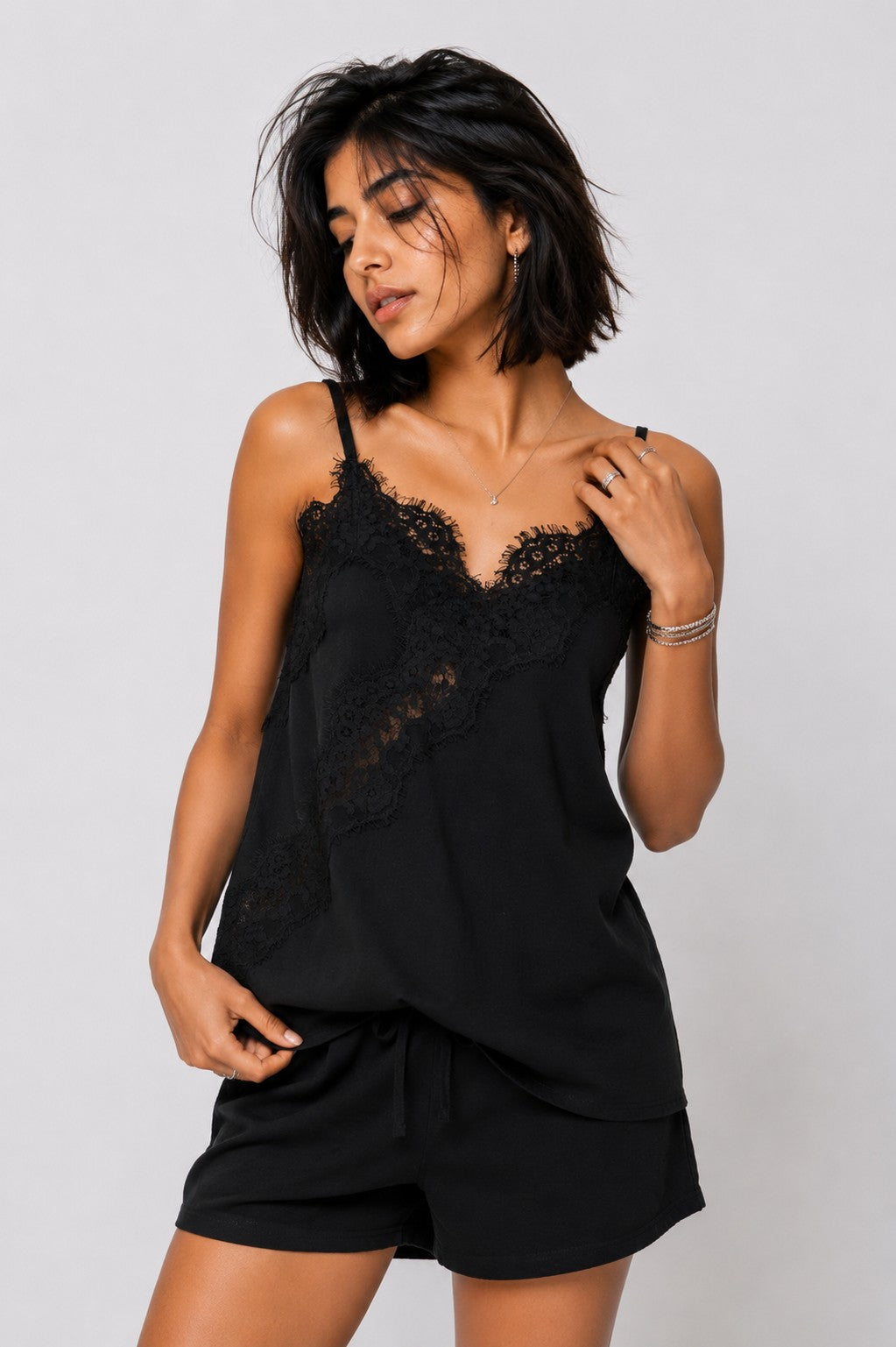 Womens Regular Fit Black Lace Camisole Top - Image 2