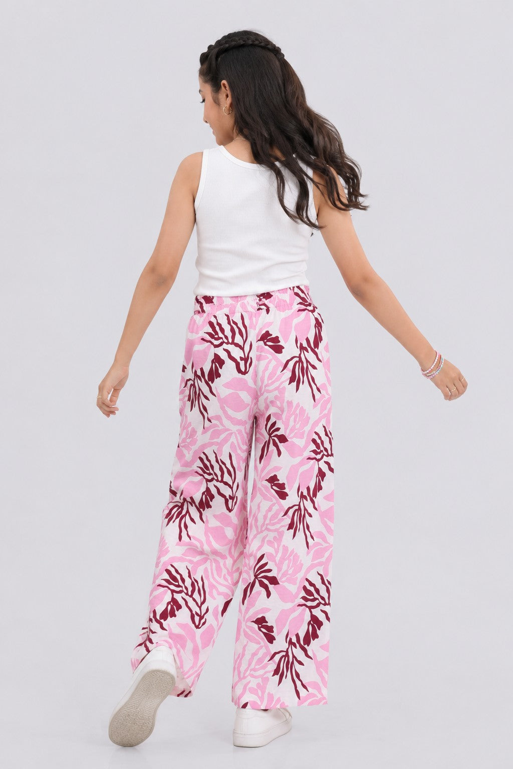 Tweens Girls Wide Leg Pink Printed Pants - Image 4