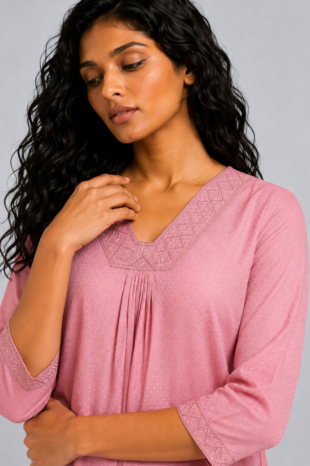 Womens Flared Embroidered Pink Festive Wear Kurta - Image 3