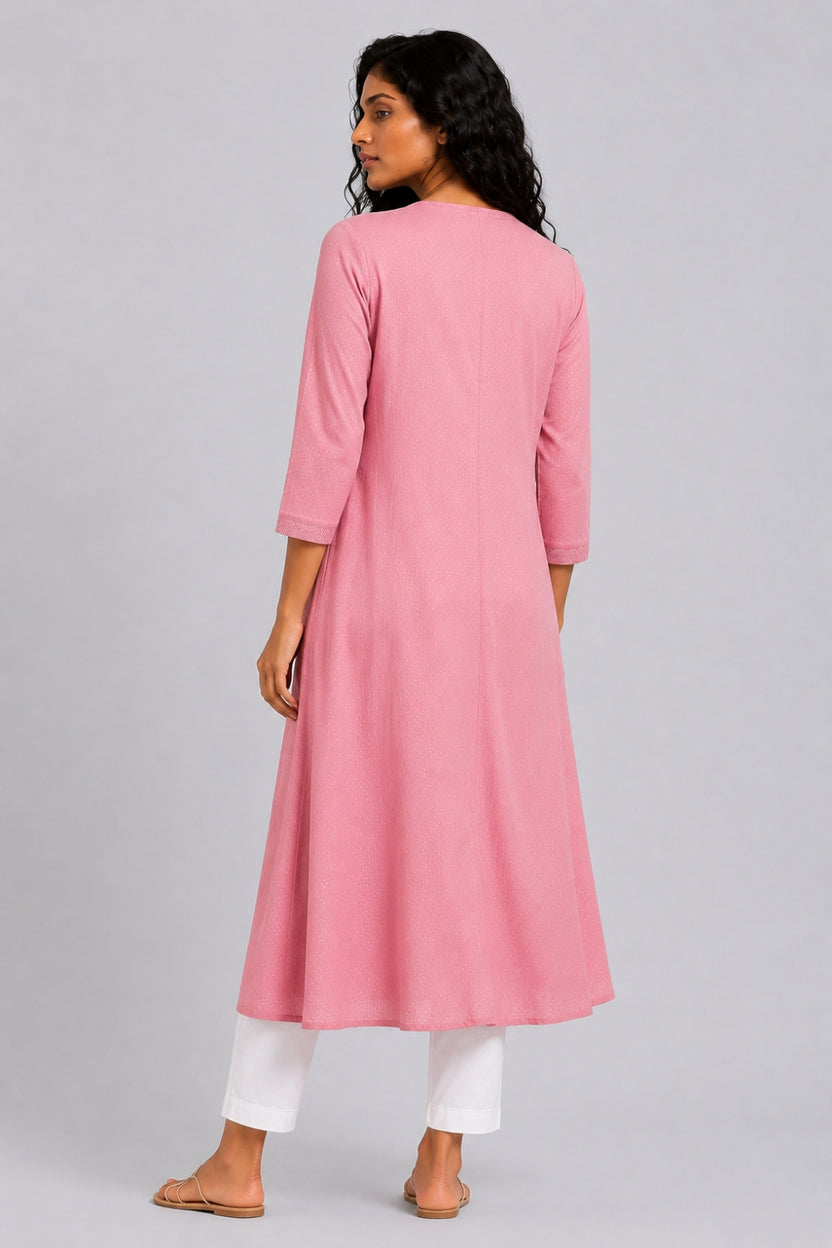 Womens Flared Embroidered Pink Festive Wear Kurta - Image 5