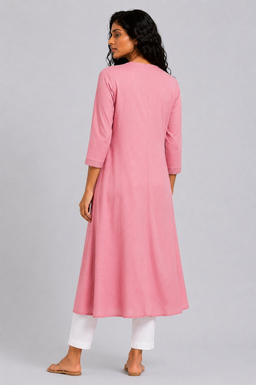Womens Flared Embroidered Pink Festive Wear Kurta - Image 5