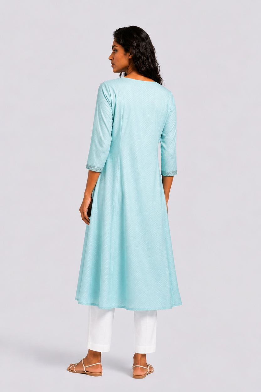 Womens Flared Embroidered Blue Festive Wear Kurta - Image 5