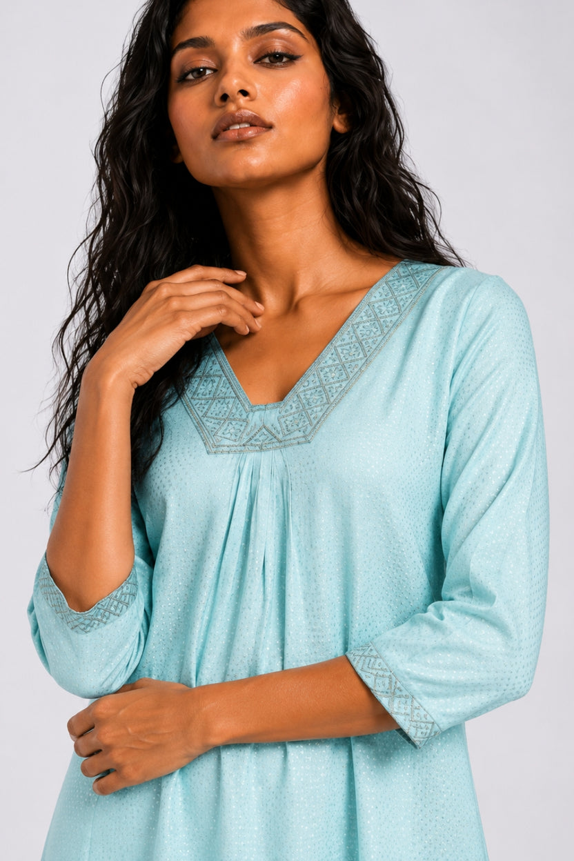 Womens Flared Embroidered Blue Festive Wear Kurta - Image 9