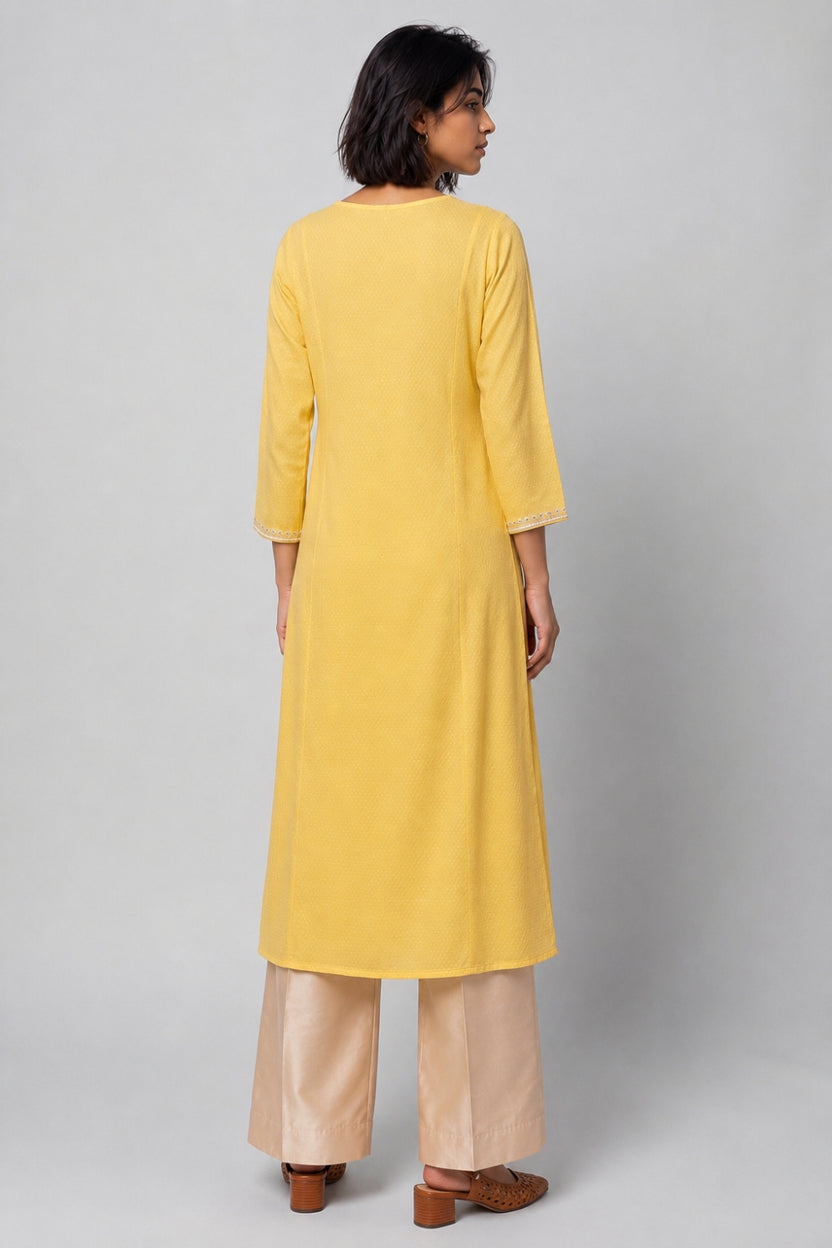 Womens Flared Embroidered Yellow Festive Wear Kurta - Image 5
