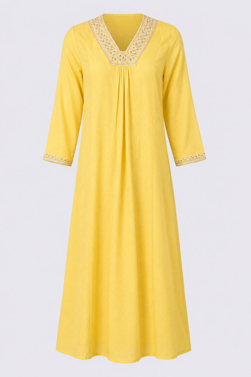 Womens Flared Embroidered Yellow Festive Wear Kurta - Image 7