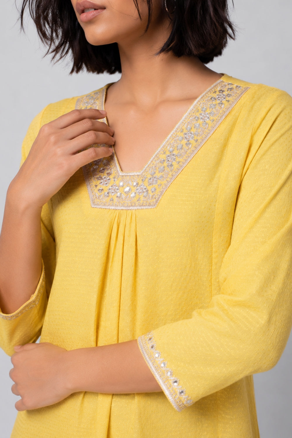 Womens Flared Embroidered Yellow Festive Wear Kurta - Image 9