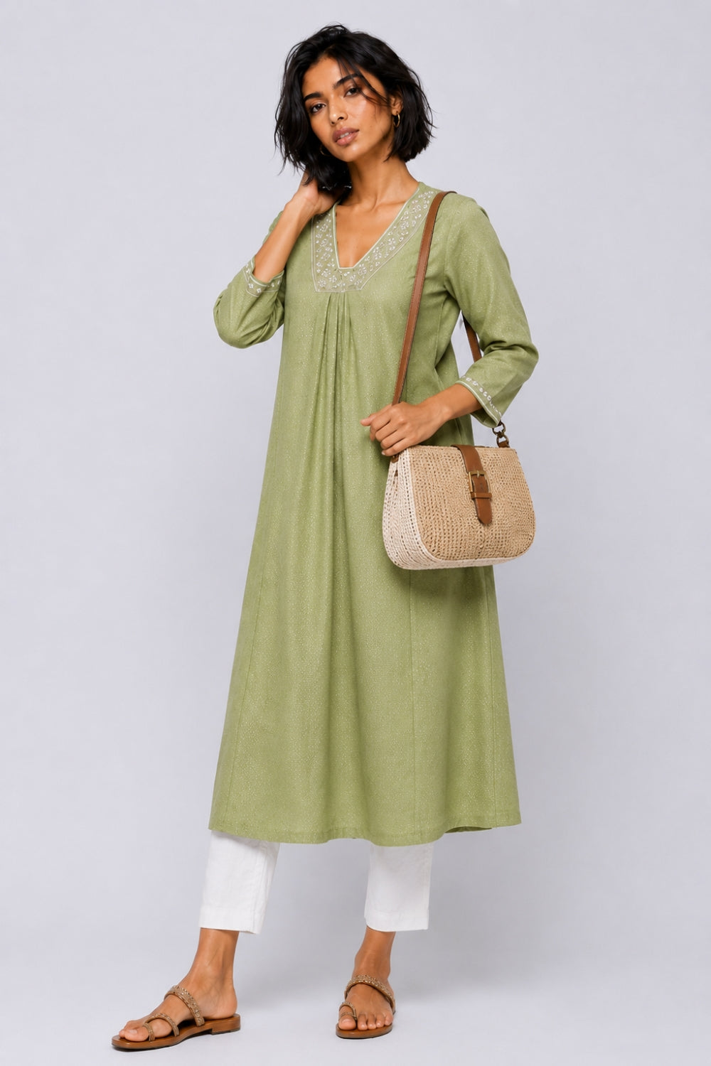 Womens Flared Embroidered Green Festive Wear Kurta - Image 6