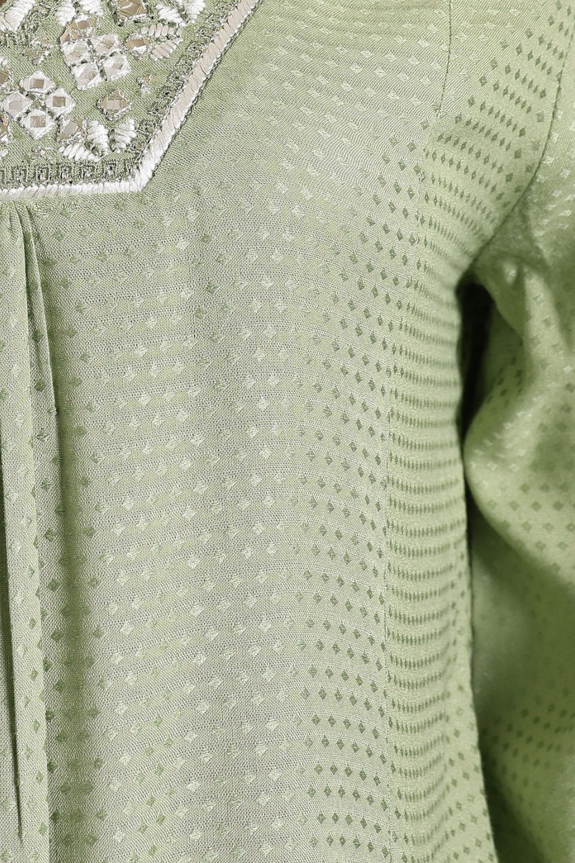 Womens Flared Embroidered Green Festive Wear Kurta - Image 8