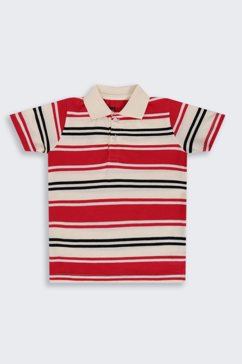 Boys Regular Fit Red Striped T-Shirt - Image 2
