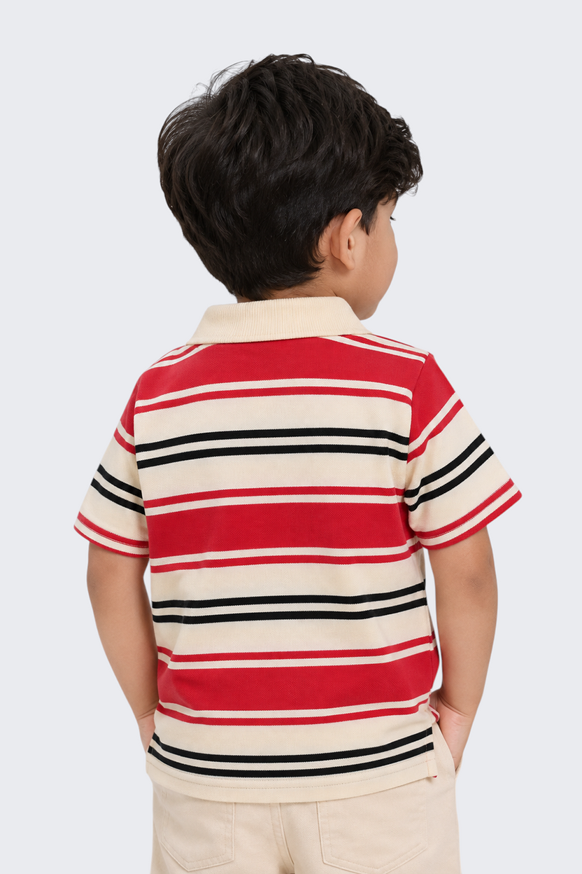 Boys Regular Fit Red Striped T-Shirt - Image 3