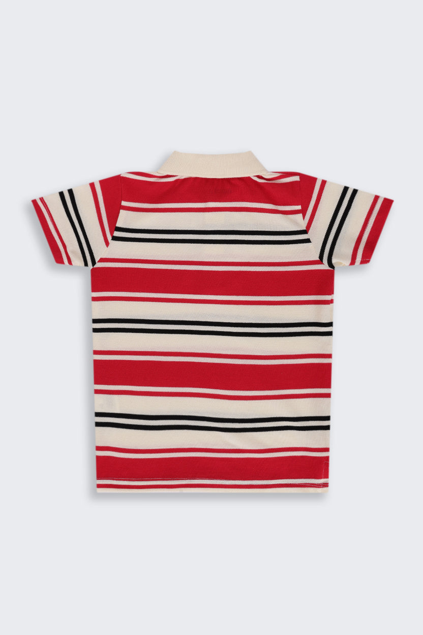 Boys Regular Fit Red Striped T-Shirt - Image 4