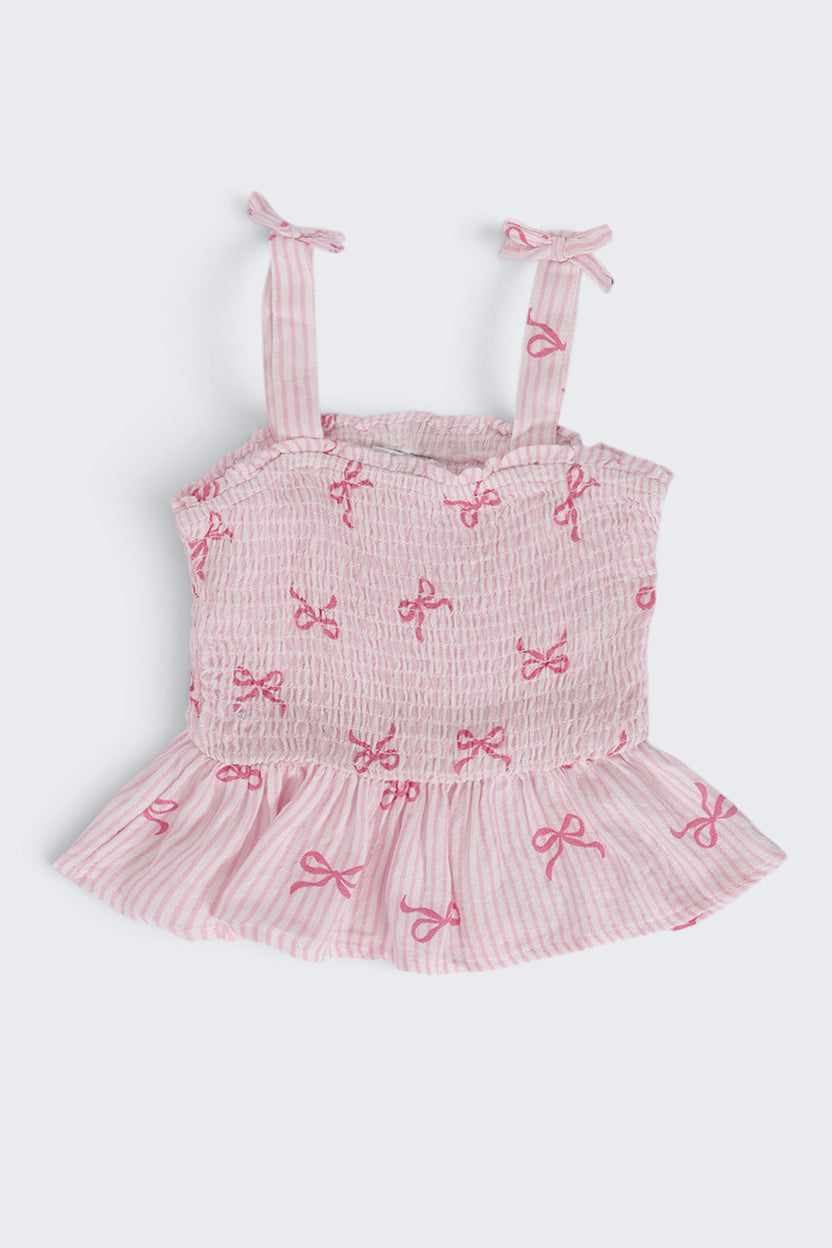 Girls Regular Fit Pink Bow Printed Co-ord Set - Image 2