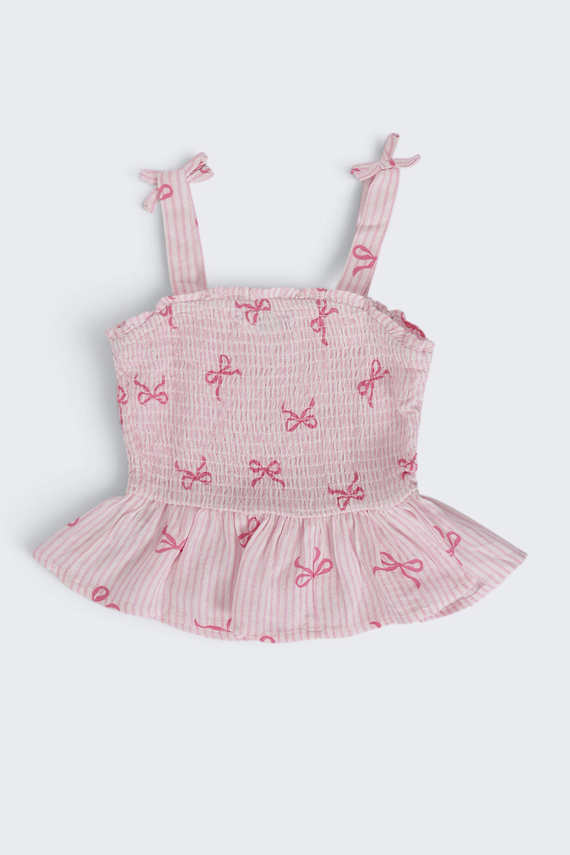 Girls Regular Fit Pink Bow Printed Co-ord Set - Image 3