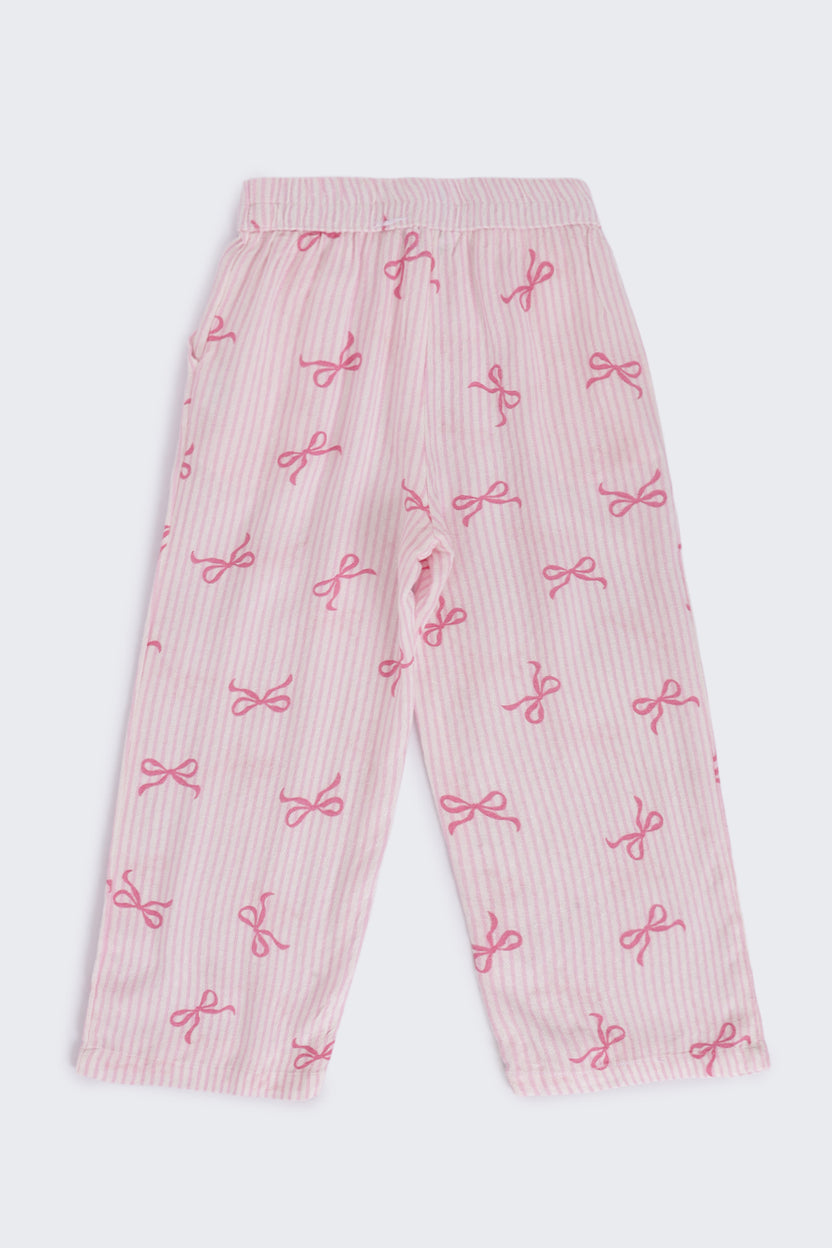 Girls Regular Fit Pink Bow Printed Co-ord Set - Image 5