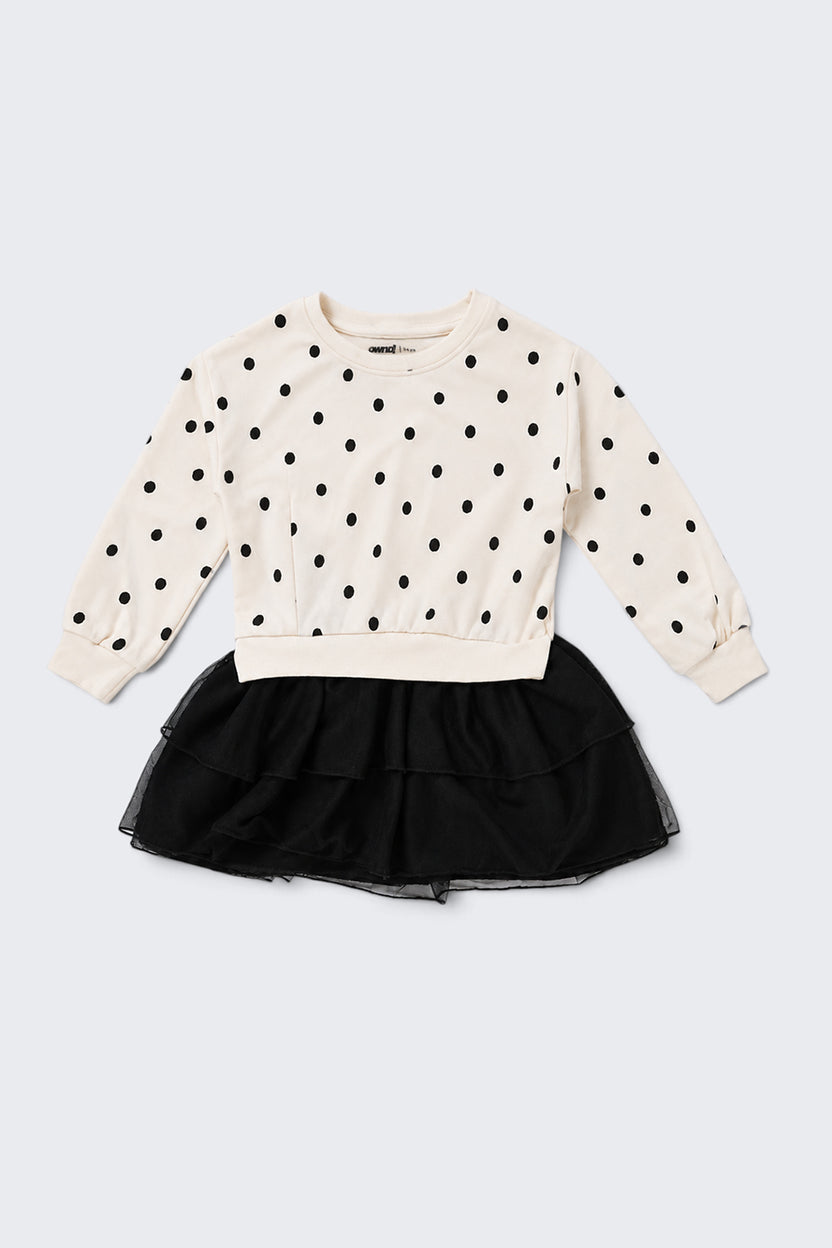 Girls Black Polka Dot Flared Tulle Dress - Image 2