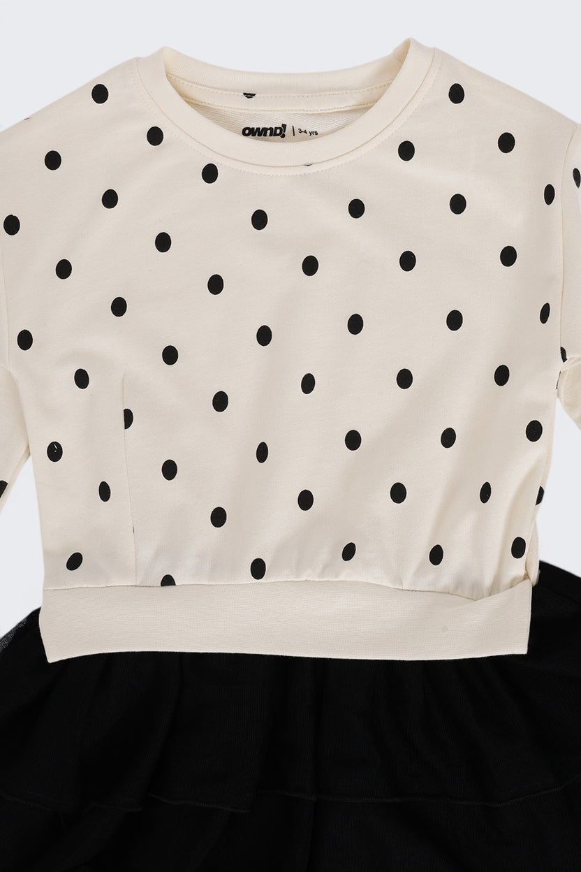 Girls Black Polka Dot Flared Tulle Dress - Image 6