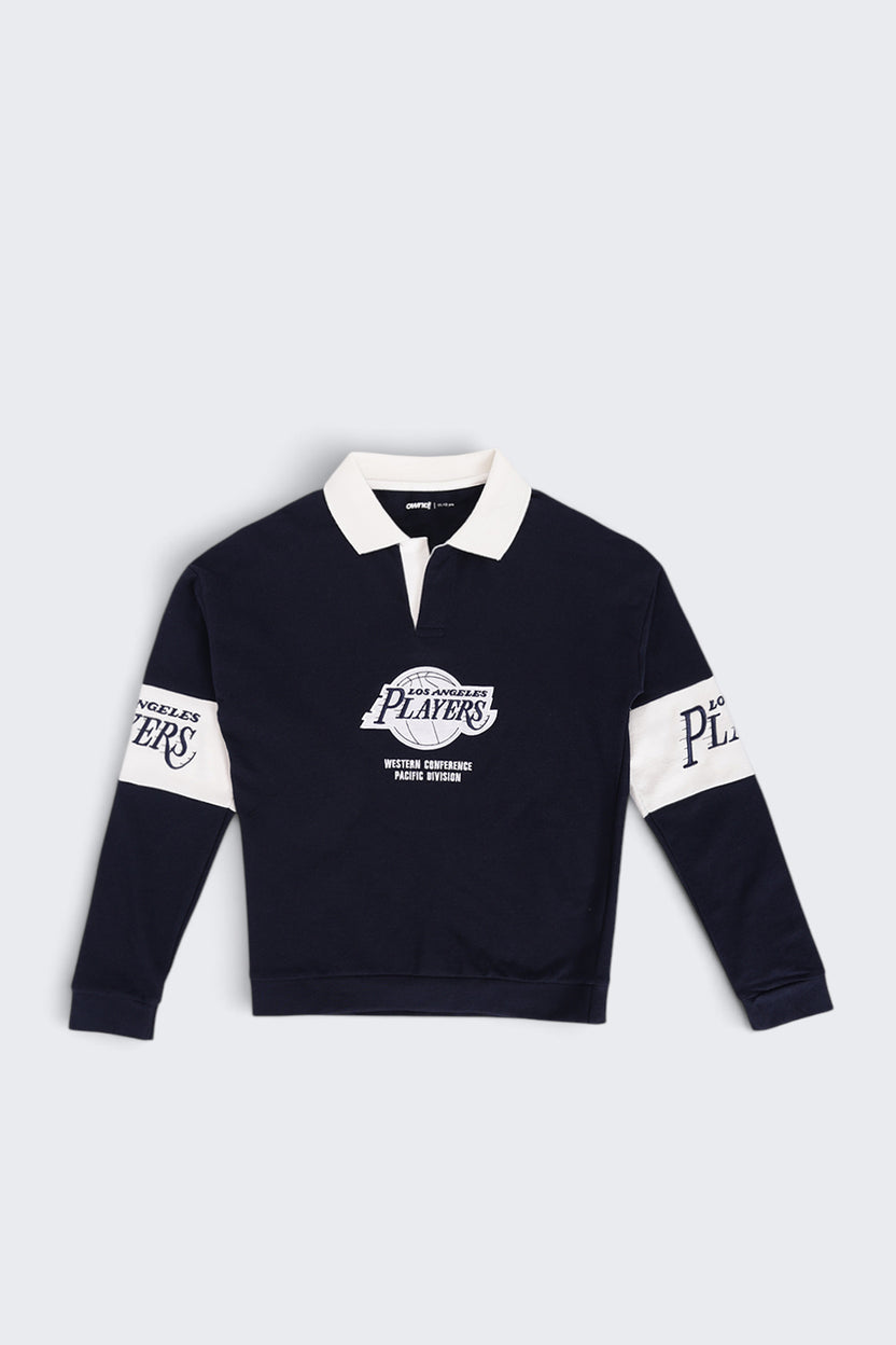 Tweens Boys Navy Logo Polo Collar Sweatshirt - Image 2