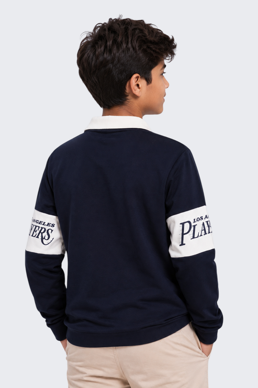 Tweens Boys Navy Logo Polo Collar Sweatshirt - Image 3