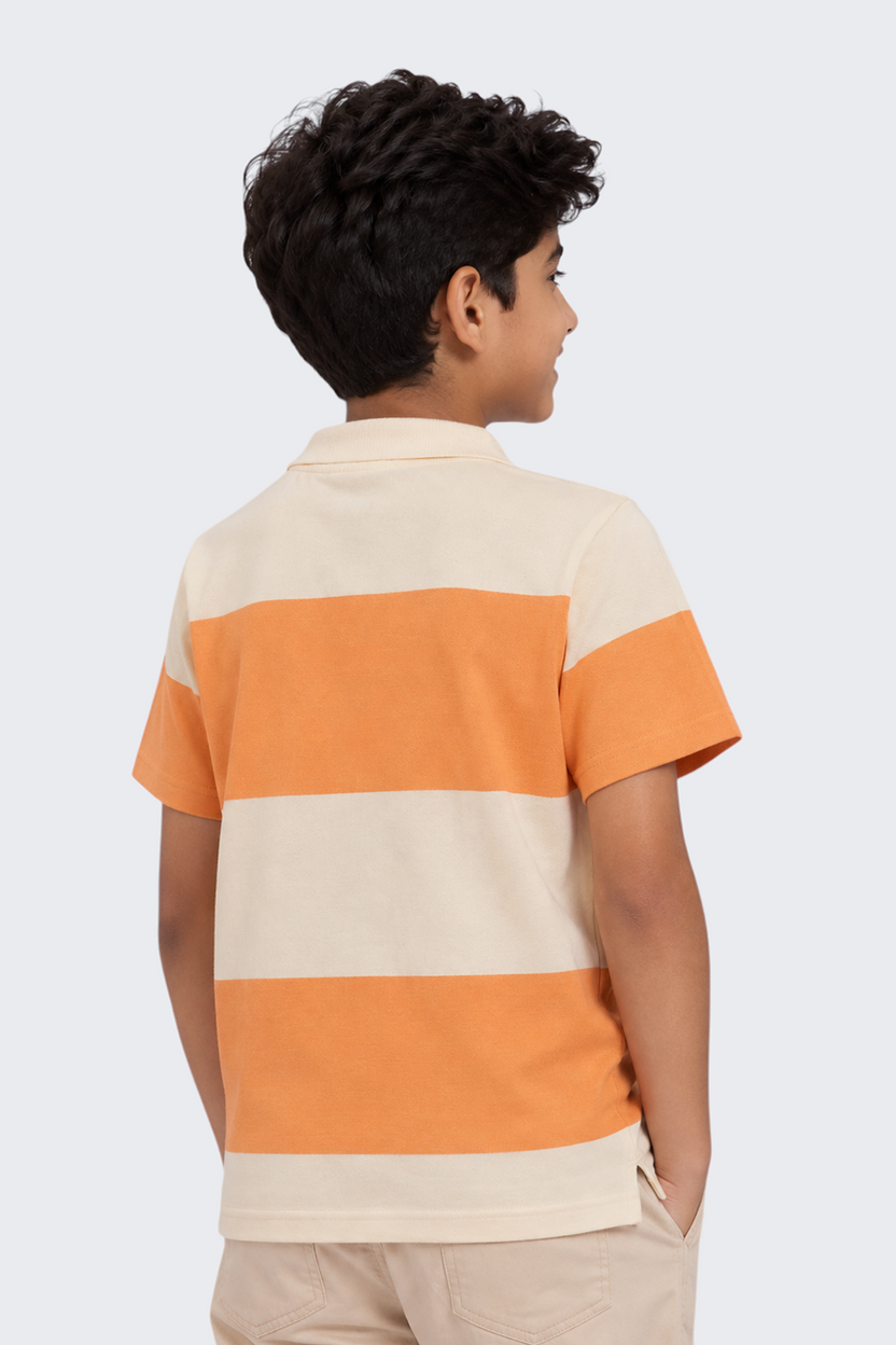 Tweens Boys Regular Fit Orange Striped T-Shirt - Image 3