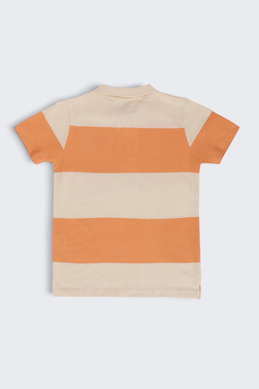 Tweens Boys Regular Fit Orange Striped T-Shirt - Image 4