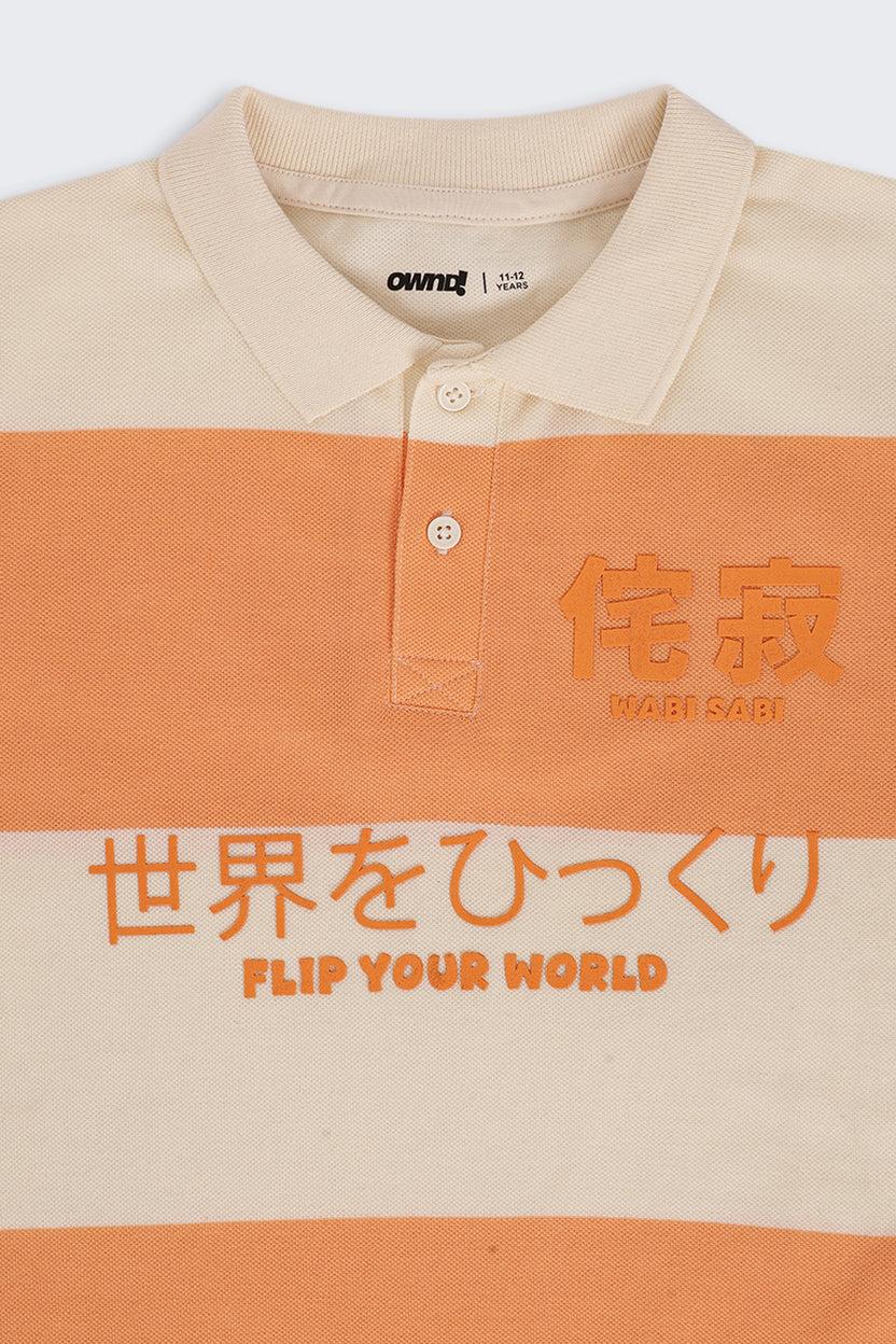 Tweens Boys Regular Fit Orange Striped T-Shirt - Image 6