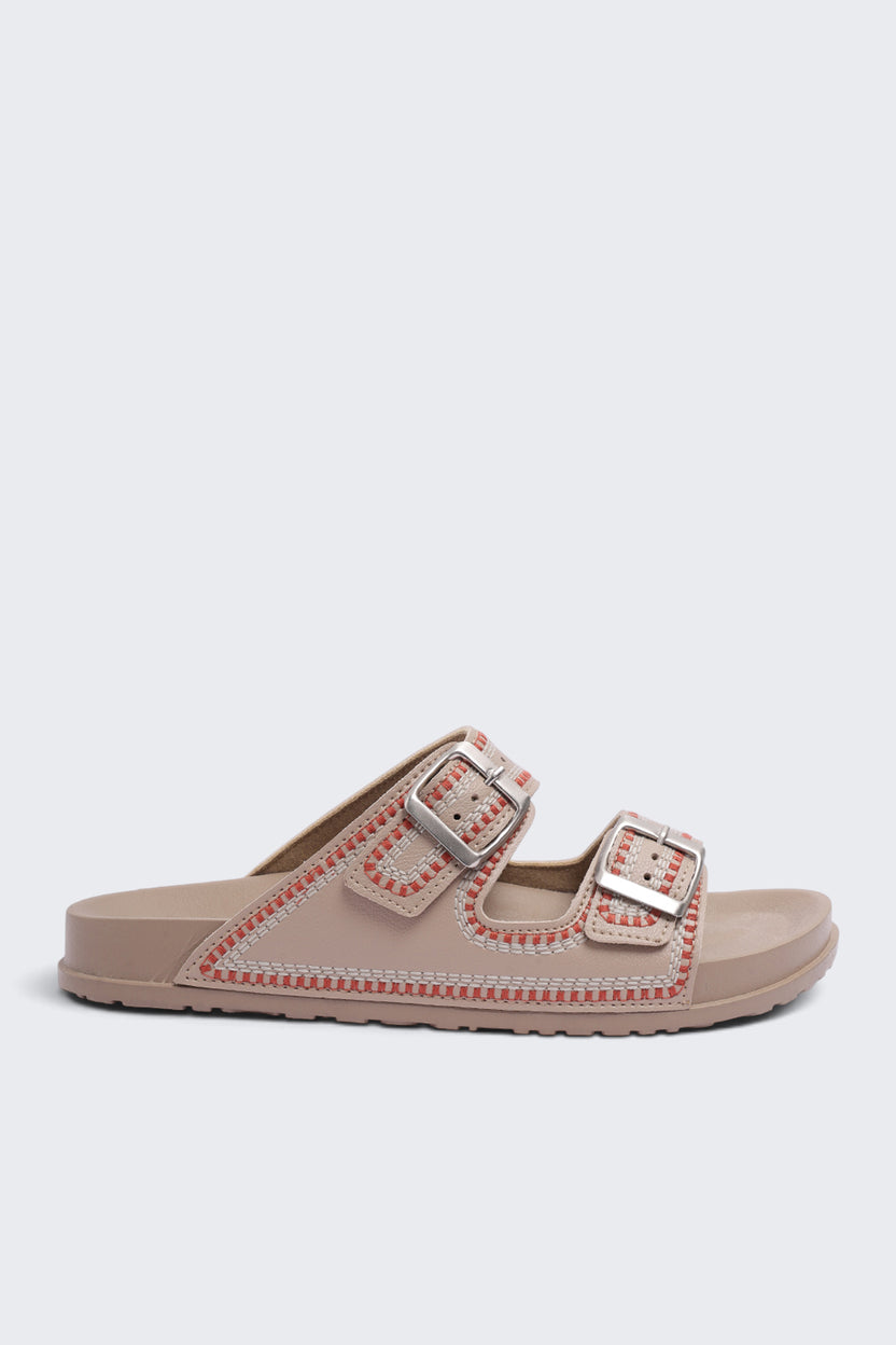 Womens Beige Double Buckle Comfort Sandal - Image 2