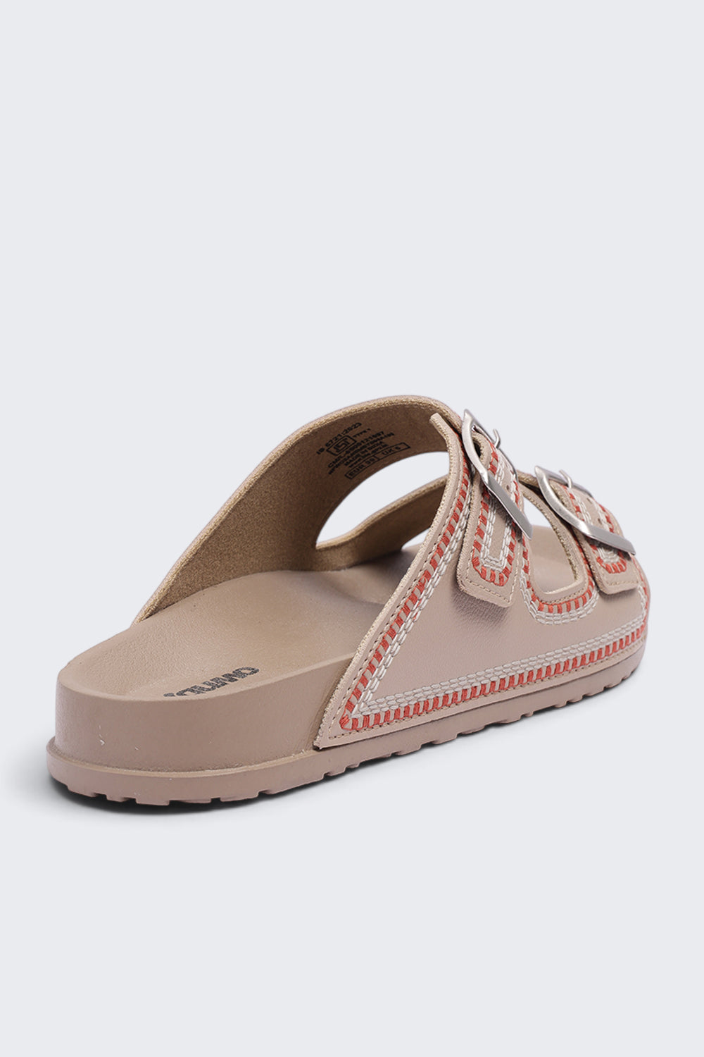 Womens Beige Double Buckle Comfort Sandal - Image 3