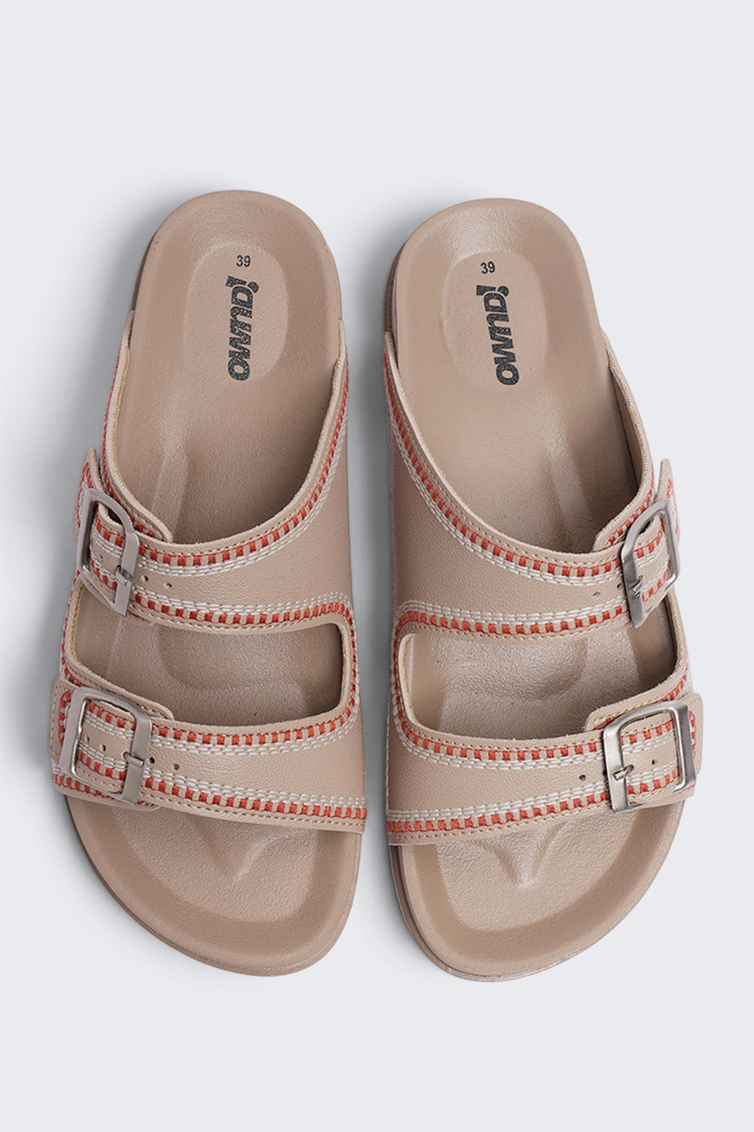 Womens Beige Double Buckle Comfort Sandal - Image 4