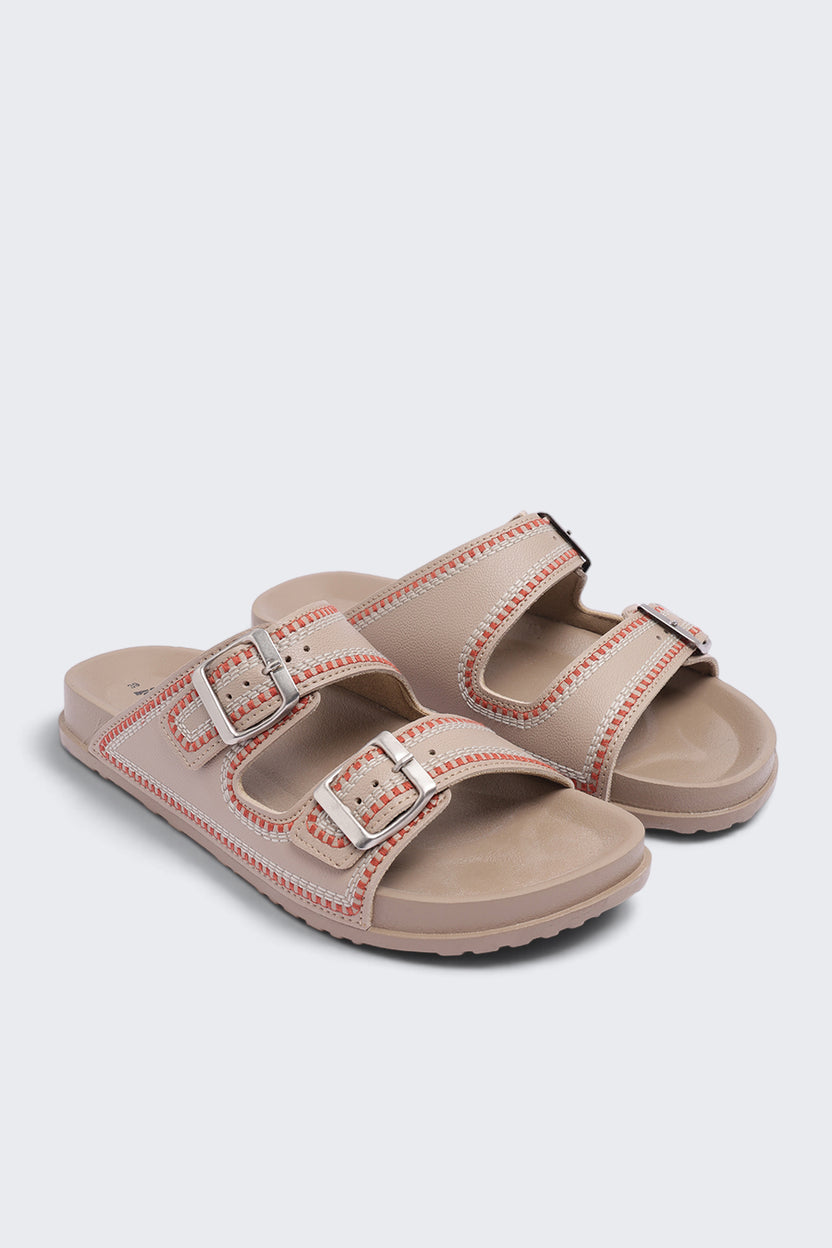 Womens Beige Double Buckle Comfort Sandal - Image 5