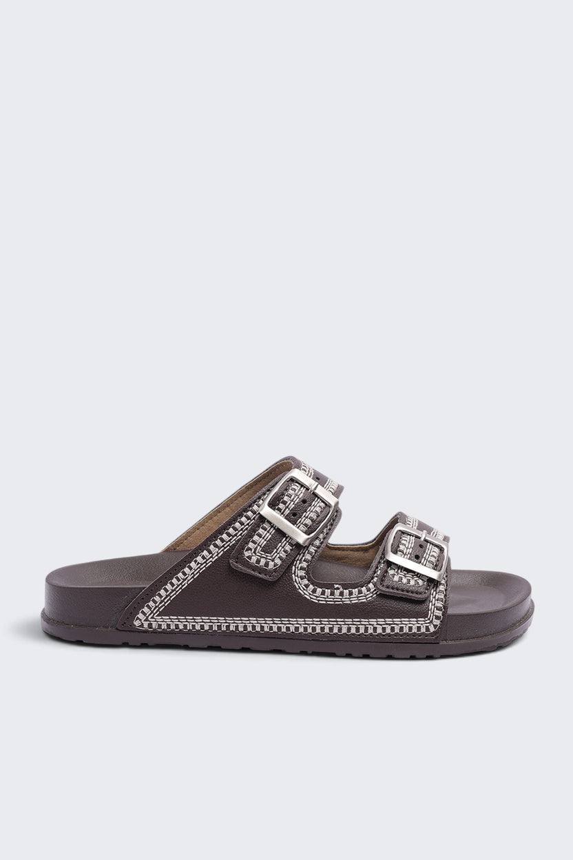 Womens Brown Double Buckle Comfort Sandal - Image 2