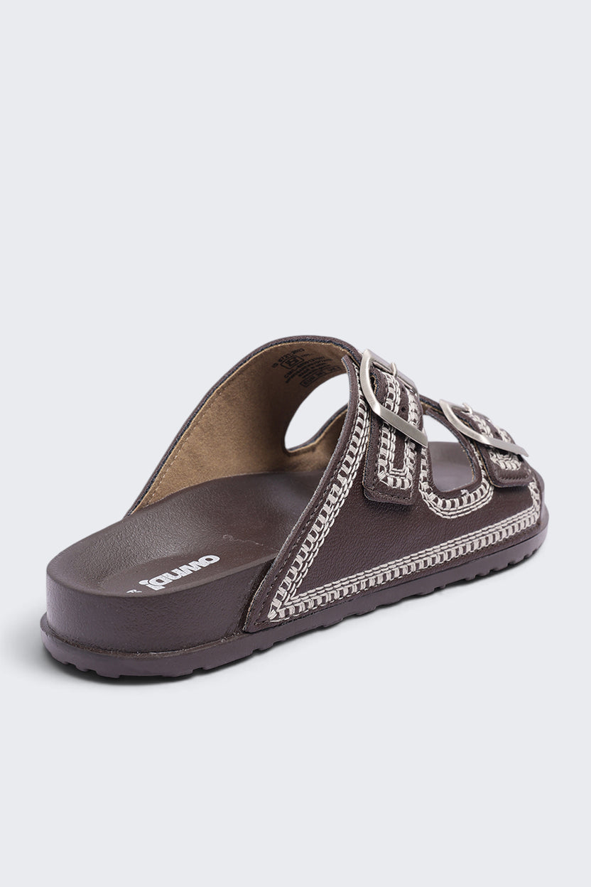 Womens Brown Double Buckle Comfort Sandal - Image 3