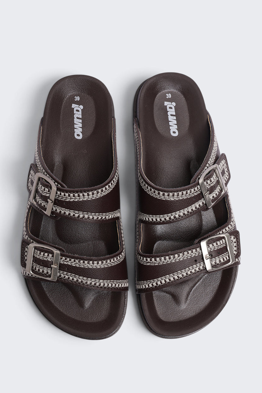 Womens Brown Double Buckle Comfort Sandal - Image 4
