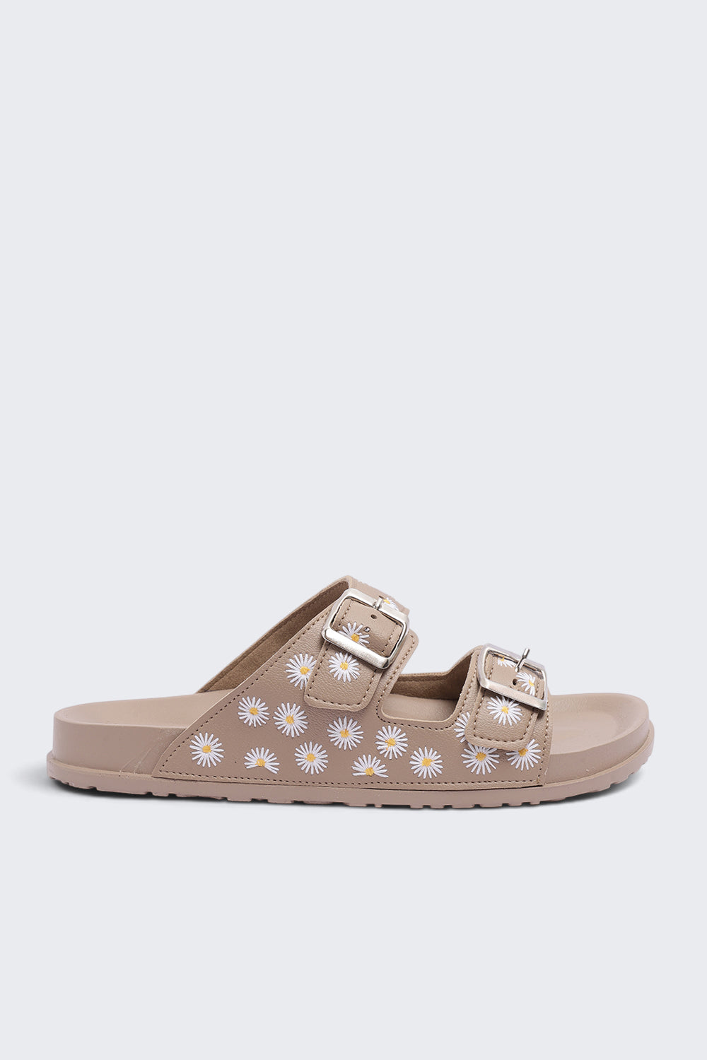Womens Beige Floral Double Buckle Comfort Sandal - Image 2