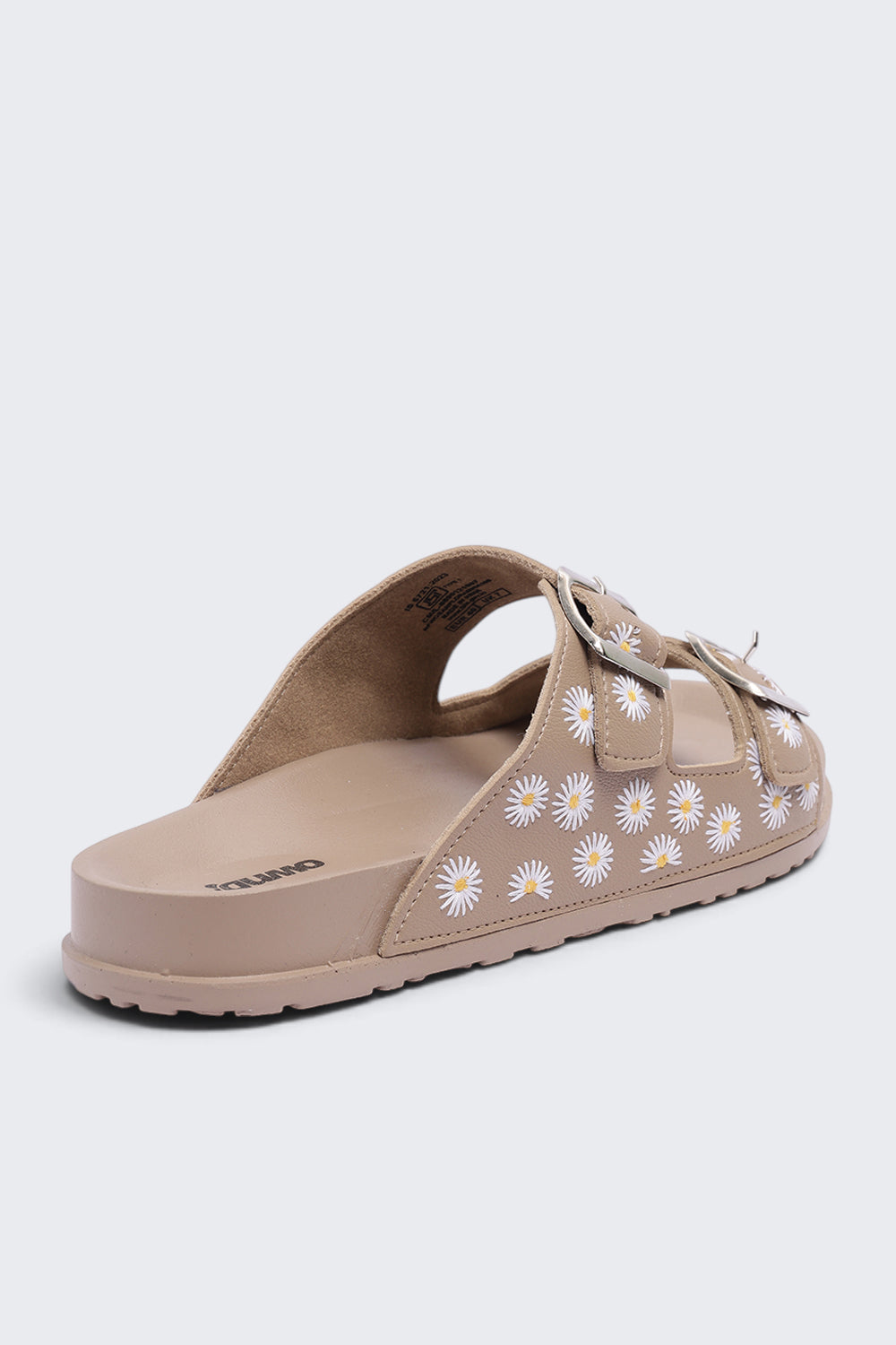 Womens Beige Floral Double Buckle Comfort Sandal - Image 3