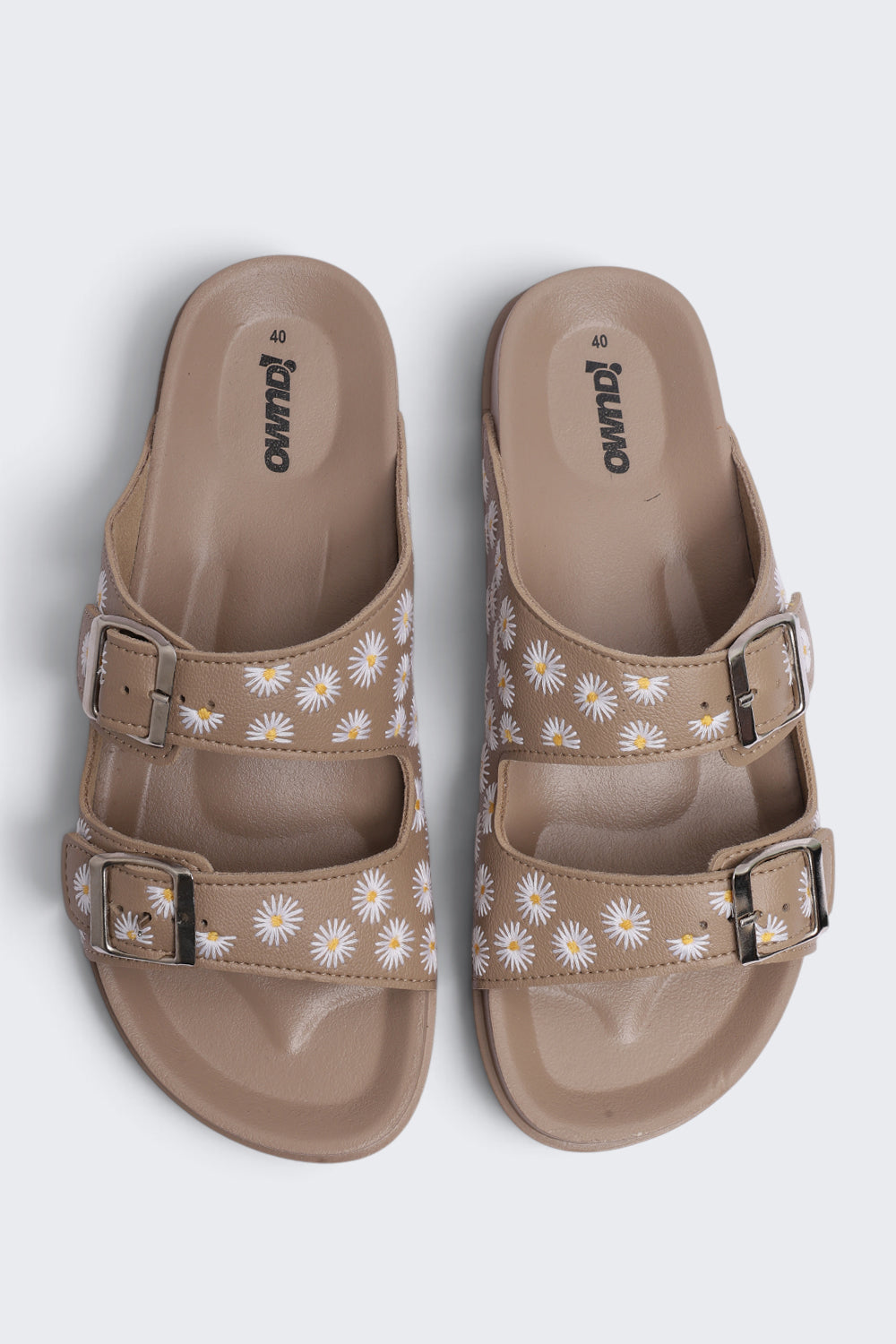Womens Beige Floral Double Buckle Comfort Sandal - Image 4