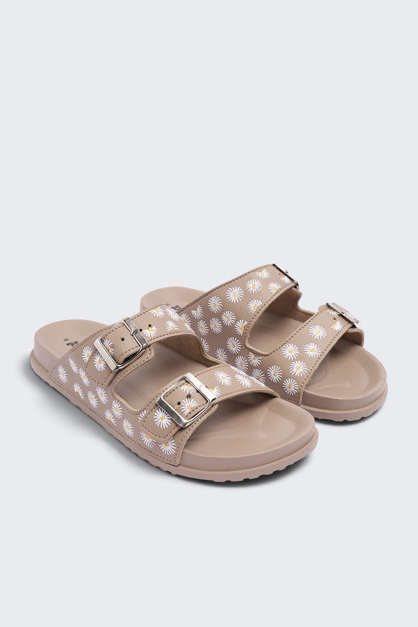 Womens Beige Floral Double Buckle Comfort Sandal - Image 5