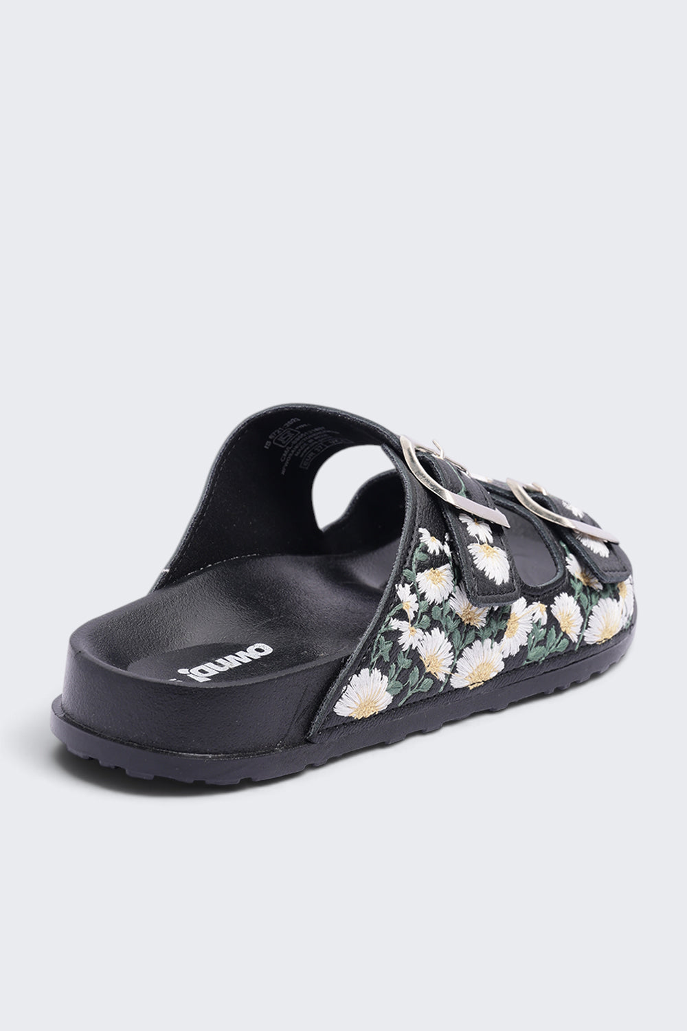 Womens Black Floral Double Buckle Comfort Sandal - Image 3