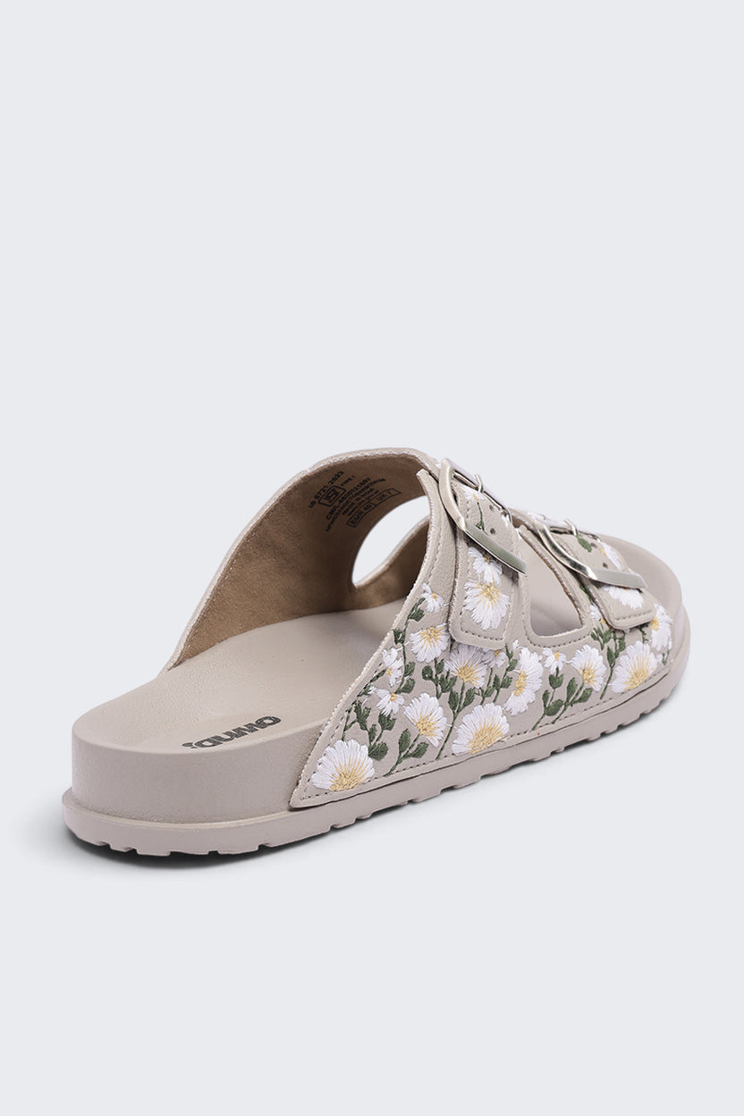 Womens Cream Floral Double Buckle Comfort Sandal - Image 3