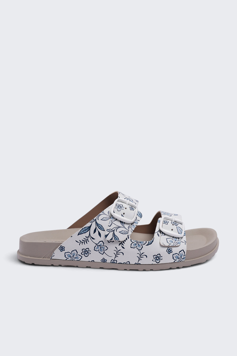 Womens Off White Floral Print Double Buckle Sandal - Image 2