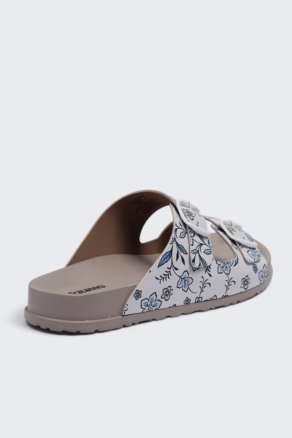 Womens Off White Floral Print Double Buckle Sandal - Image 3